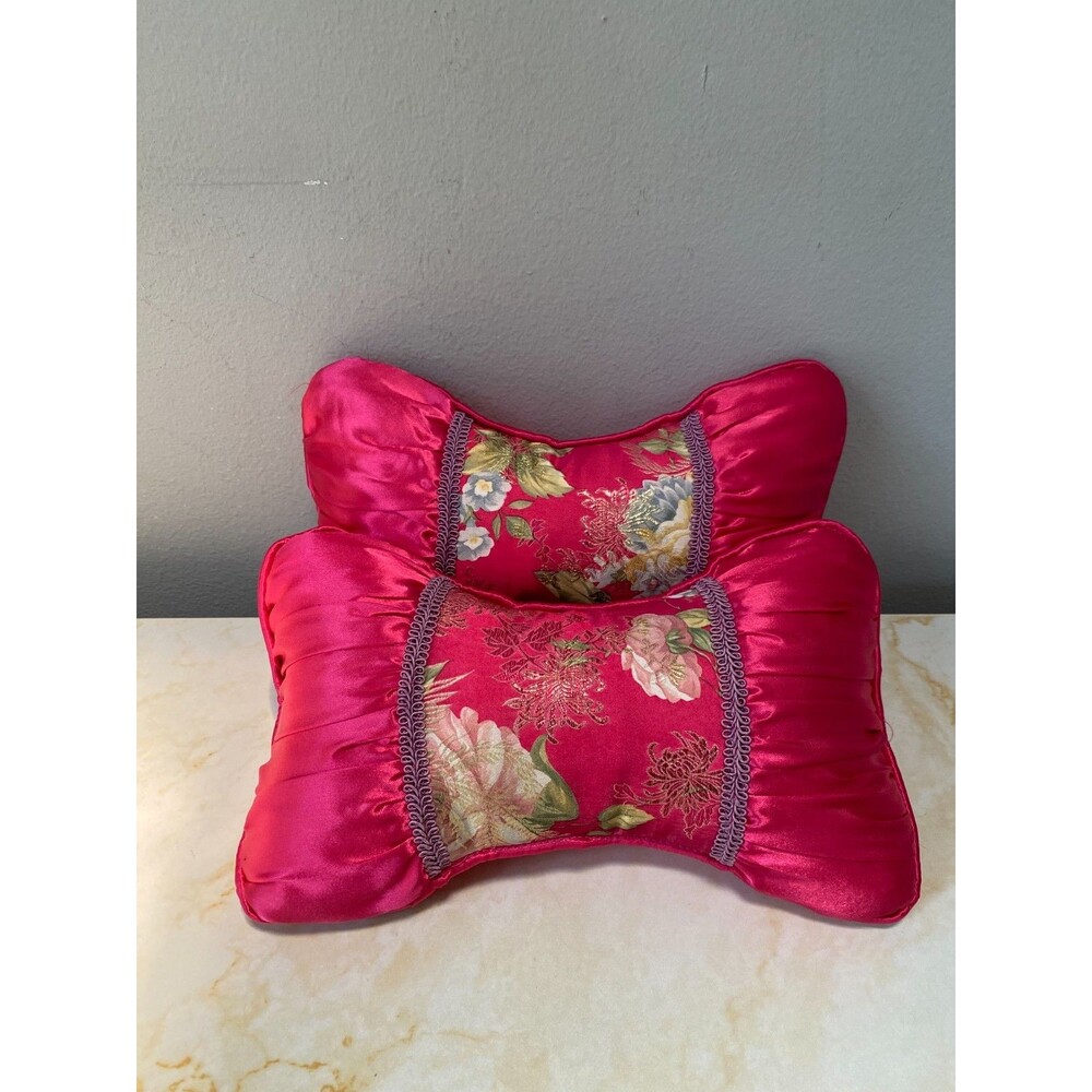 Cute Satin Floral Pink Asian Design Car Headrest Pillow Car Neck Relief Pillow 2